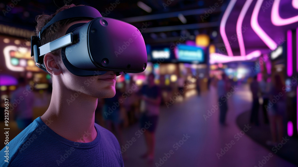 a man wearing virtual reality device a man wearing virtual reality device