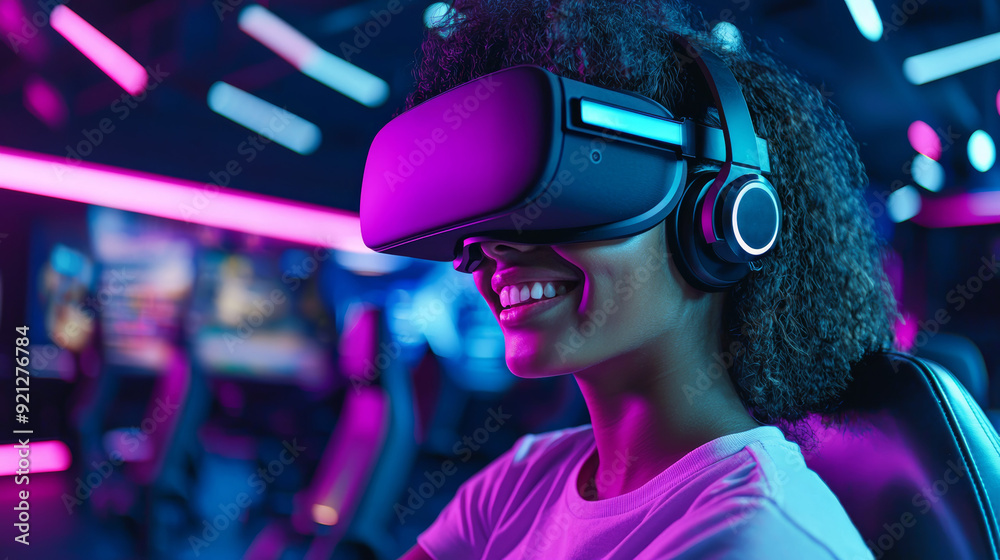 a woman wearing virtual reality headset