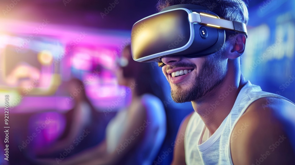 a man wearing virtual reality device a man wearing virtual reality device
