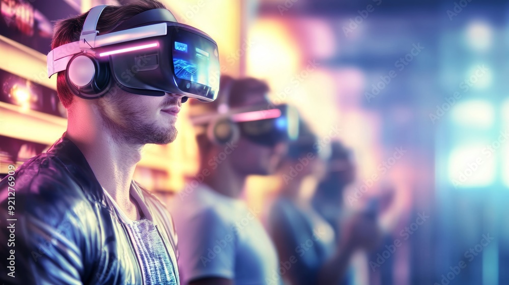 a man wearing virtual reality device a man wearing virtual reality device