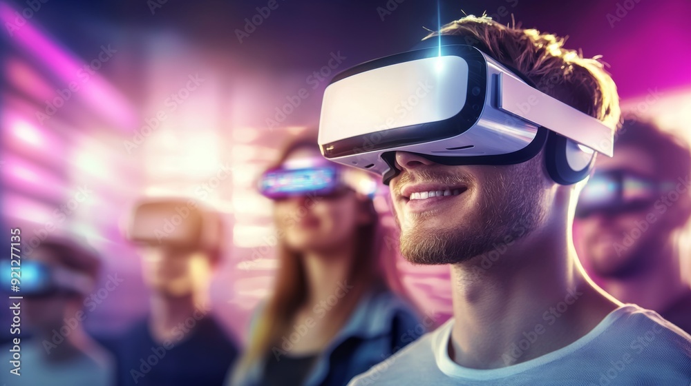a man wearing virtual reality device a man wearing virtual reality device