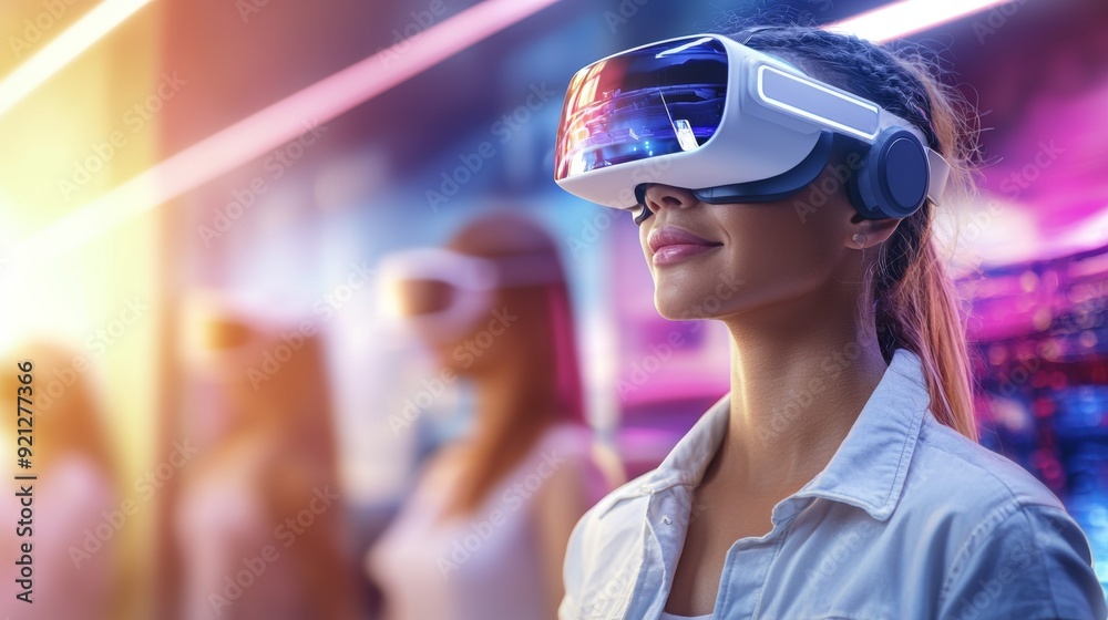 a woman wearing virtual reality a woman wearing virtual reality