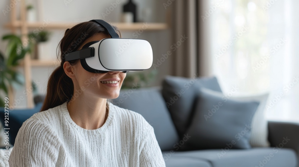 a woman wearing virtual reality device a woman wearing virtual reality device