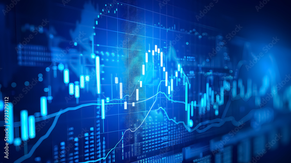 A blue stock exchange market graph displayed on an LED screen for business analysis, A blue stock exchange market graph displayed on an LED screen for business analysis,