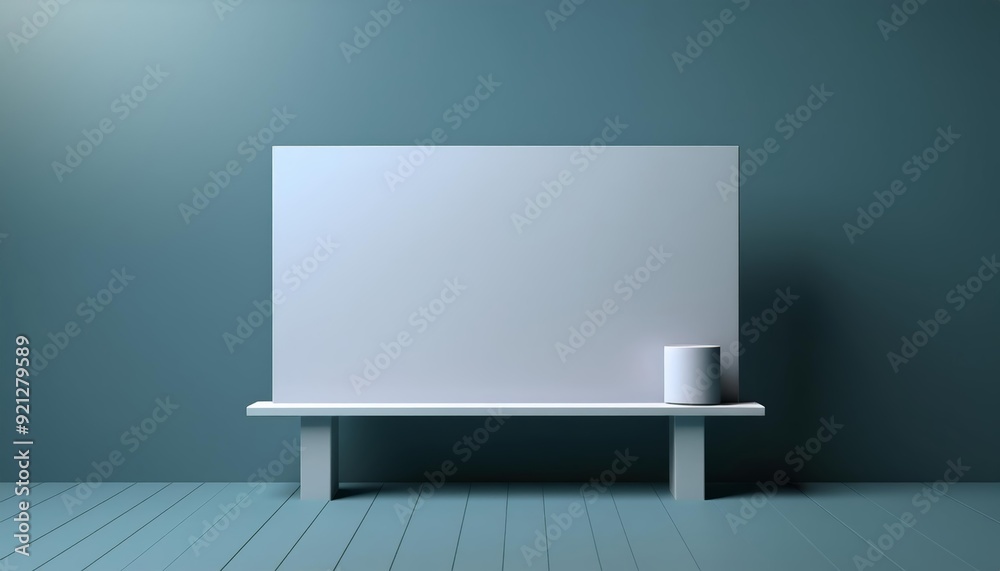 Blank canvas on a minimalistic shelf, perfect for showcasing artwork or design ideas in a modern space. Blank canvas on a minimalistic shelf, perfect for showcasing artwork or design ideas in a modern space.
