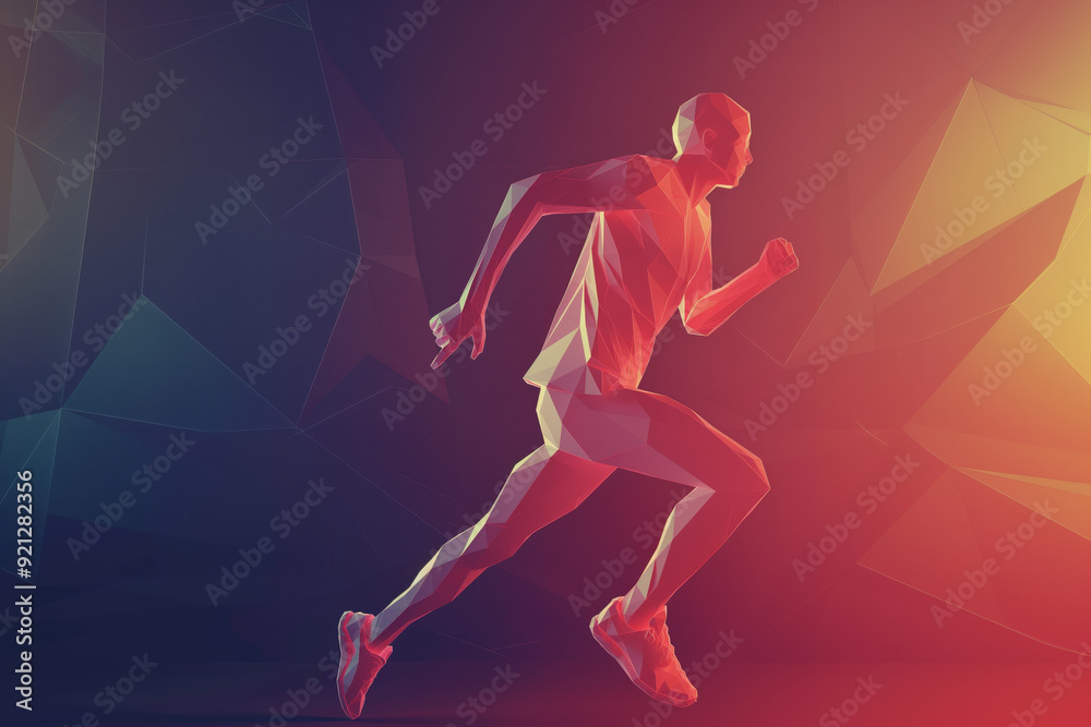 Fototapeta premium LowPoly Athlete Running in Abstract Geometric Background