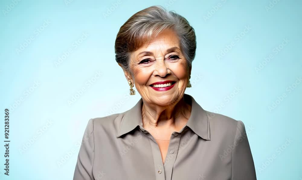 portrait of a happy senior woman on a blue background, smiling portrait of a happy senior woman on a blue background, smiling