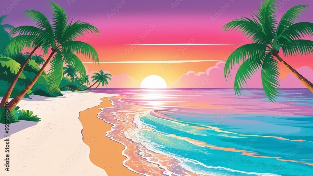 Obraz premium Peaceful Twilight on a White Sand Beach with Crystal-Clear Waters