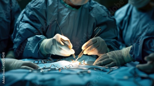 close-up, surgeon's hands during an operation