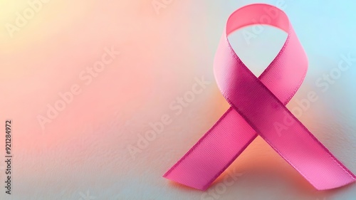 Wallpaper Mural A pink ribbon symbolizing breast cancer awareness, set against a soft gradient background. A representation of hope and support. Torontodigital.ca