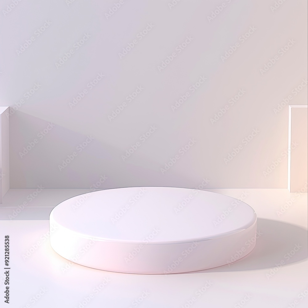 Round platform, front, simpleï¼Œlay material, , gloss,silicone material, in 3d isometric shape, light color, matte texture, matte, rounded corner design, dreamlike atmosphere, generative ai