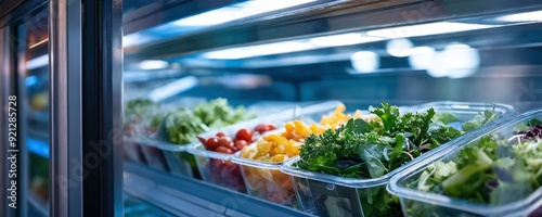 Wallpaper Mural Freshly prepared salads and vegetables displayed in a modern supermarket refrigerator case Torontodigital.ca