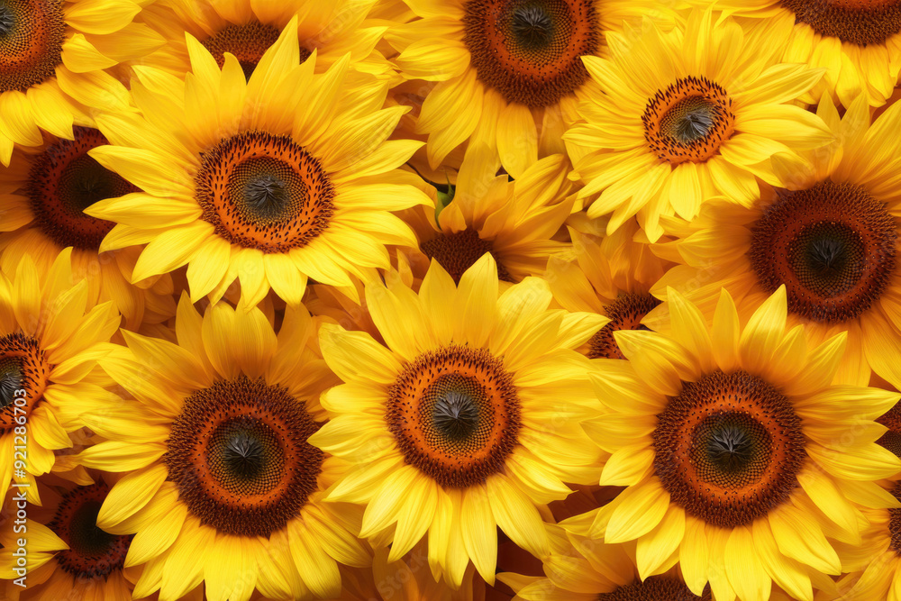 A radiant display of sunflowers creates a bright, vibrant background. A radiant display of sunflowers creates a bright, vibrant background.