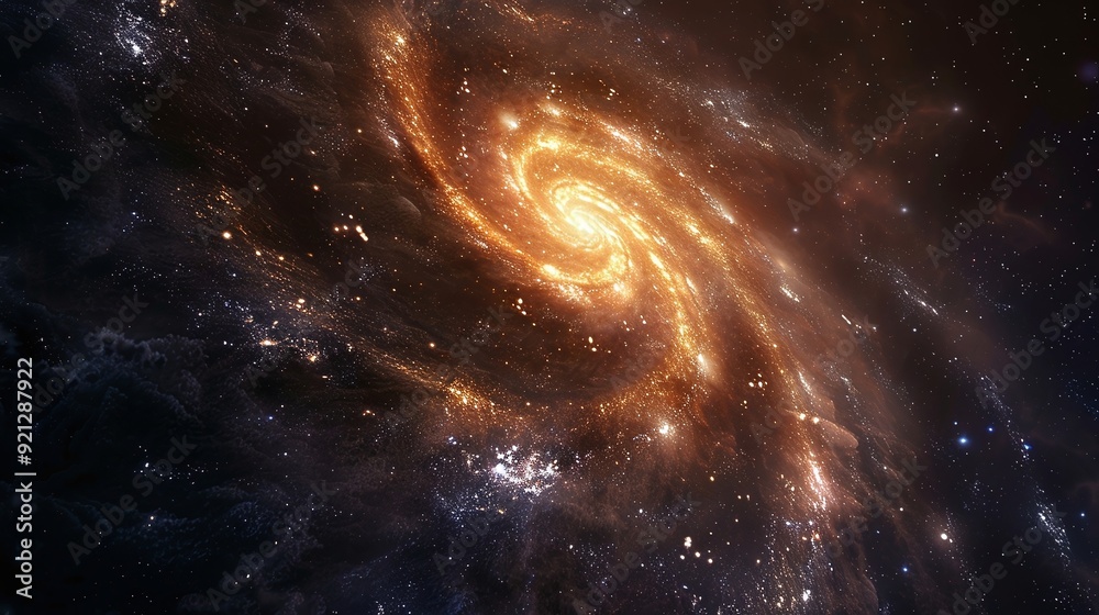 Cosmic beauty depicted through a spiral galaxy with a bright core and glittering stars. Space-themed background illustration Cosmic beauty depicted through a spiral galaxy with a bright core and glittering stars. Space-themed background illustration