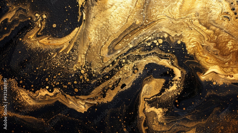 This is a stylish abstract artwork showcasing a captivating blend of stunning black and elegant gold tones