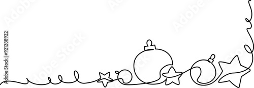 Wallpaper Mural Merry Christmas decoration. Continuous one line art. Torontodigital.ca