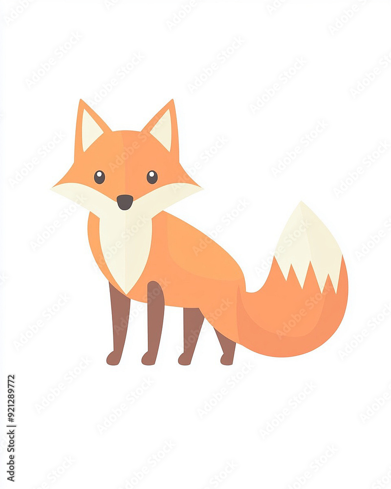Fototapeta premium baby light red fox with a big bushy tail cartoon illustration isolated on a white background
