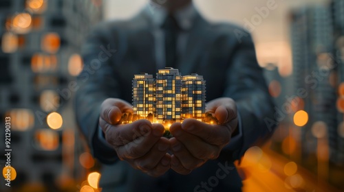 The businessman holds the condominium. 