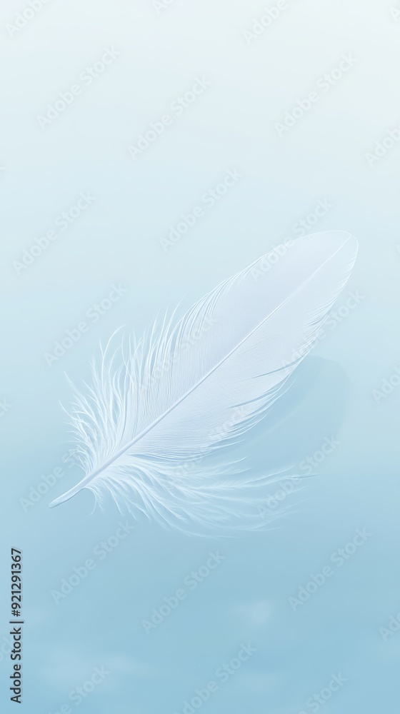 a white feather is laying on the blue ground. Generative ai a white feather is laying on the blue ground. Generative ai