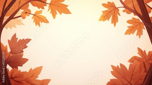 Autumn leaves frame a warm, glowing background, evoking seasonal change and nature's beauty in a peaceful setting.