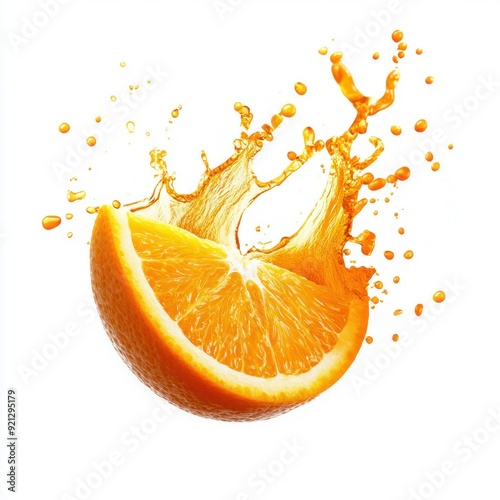 Orange Slice with Splash of Juice Isolated on White Background
