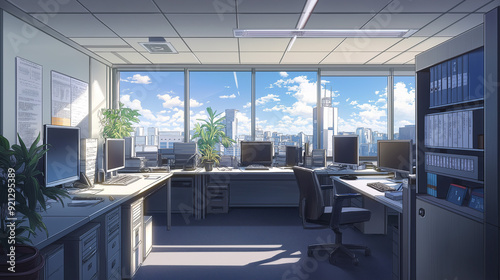 empty office atmosphere anime