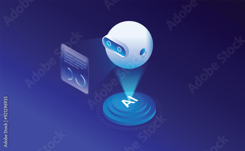 Isometric AI Banner Design: Artificial Intelligence and Modern Graphics, Brain technology vector design.
