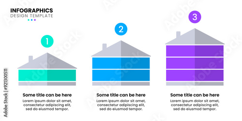 Infographic template. 3 growing houses with numbers and text