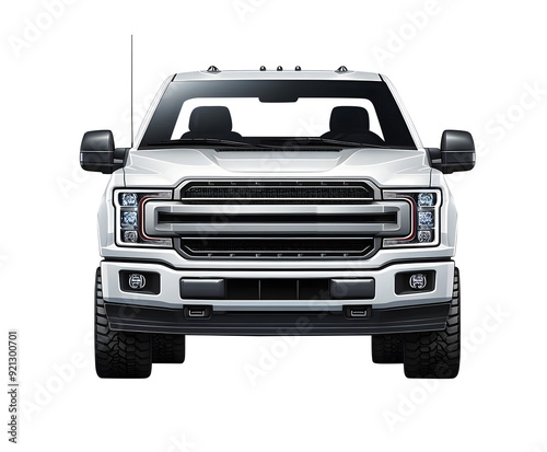 White Pickup Truck car front view of delivery Truck vector illustration isolated on transparent background
