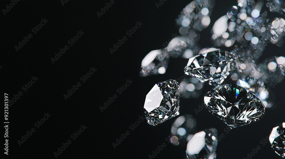Sparkling Elegance: Diamonds on Black Background with Copy Space. Generative AI Sparkling Elegance: Diamonds on Black Background with Copy Space. Generative AI
