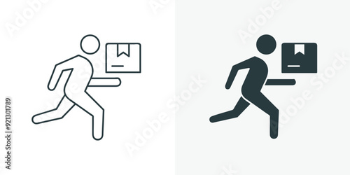 Delivery icon. Running delivery man holding box icon, postman, courier, home delivery, parcel, shipping concept