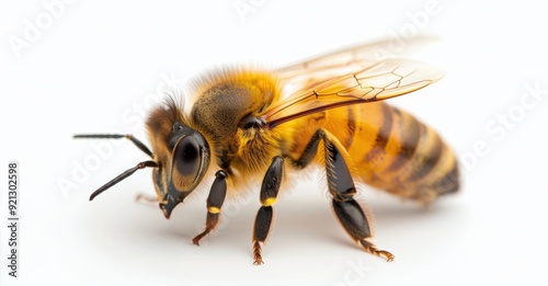 Close-Up of a Honey Bee on a White Background During the Day