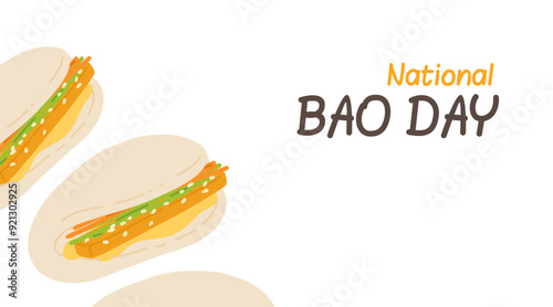 Vector illustration of Taiwanese snack Gua bao. A piece of stewed meat with cucumber and green onion in steamed bao buns. Asian cuisine menu, packaging, cafe, restaurant. National bao day