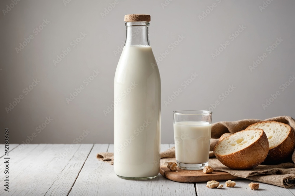 A bottle of rustic milk isolated on white background with clipping path