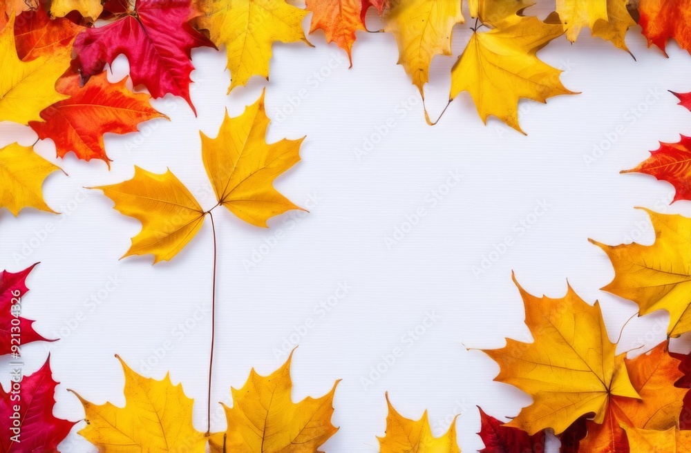 Frame of autumn leaves on a white background. Top view. Place for text