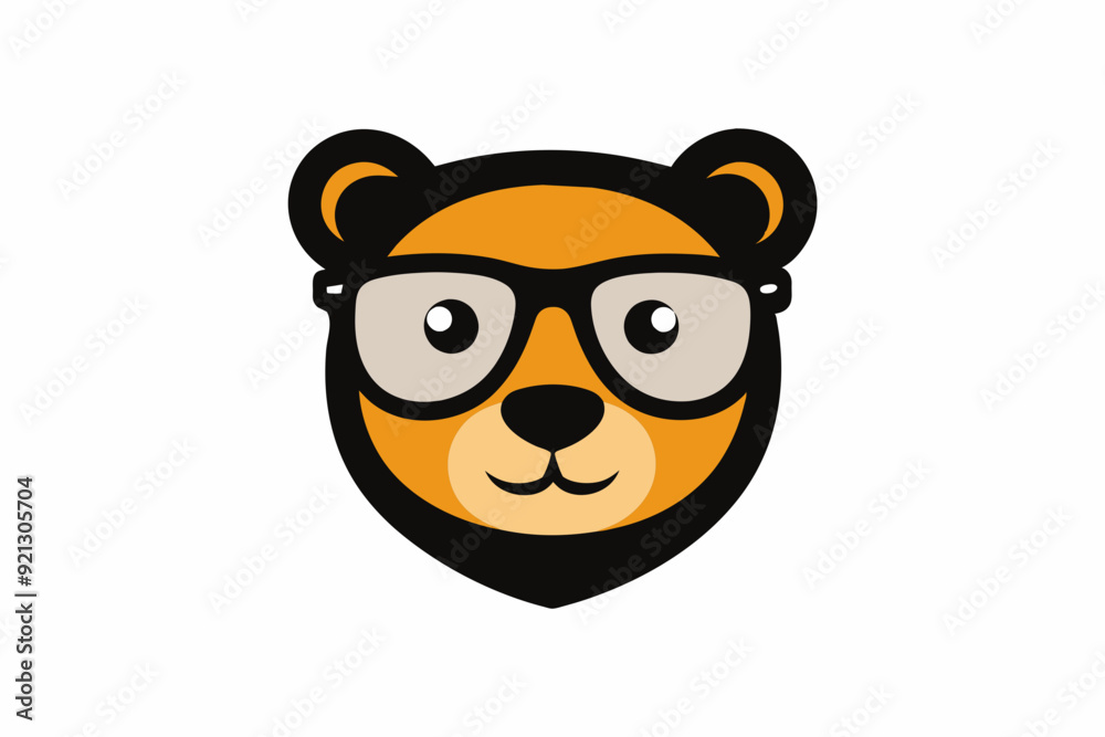 Fototapeta premium A cute bear logo face with black glasses white background