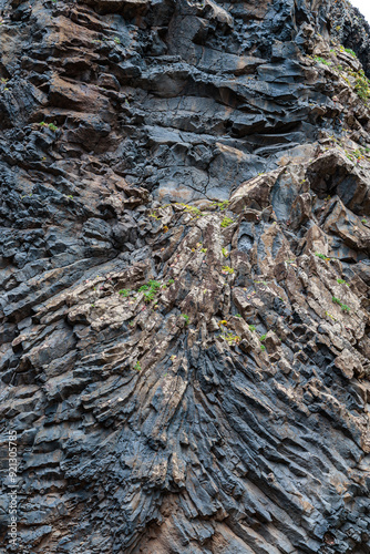 Geological structures on the coast in the village of Ribeira da Janela on the island of Madeira photo