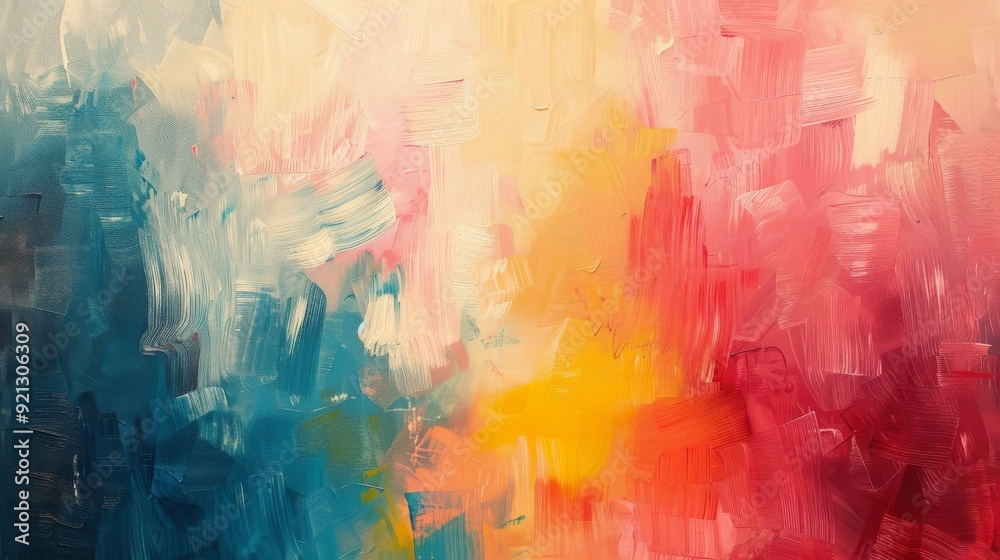 Blended Brushstrokes: Brushstrokes of various colors blending into an abstract painting, featuring a mixture of bold reds, subtle blues, and energetic yellows.