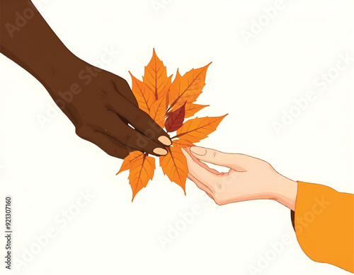 two hands holding a mapple laves each others on light yellow background