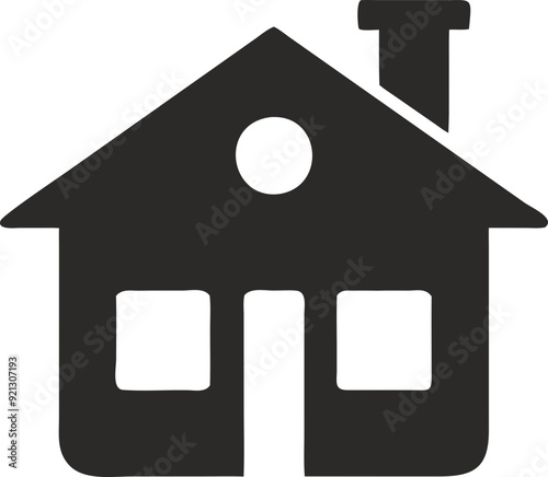 Minimalist house icon, simple home design, black and white illustration