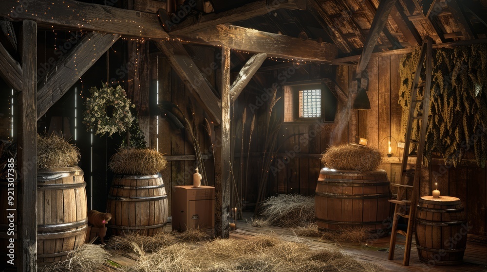Artistic poses in a cozy hayloft Artistic poses in a cozy hayloft