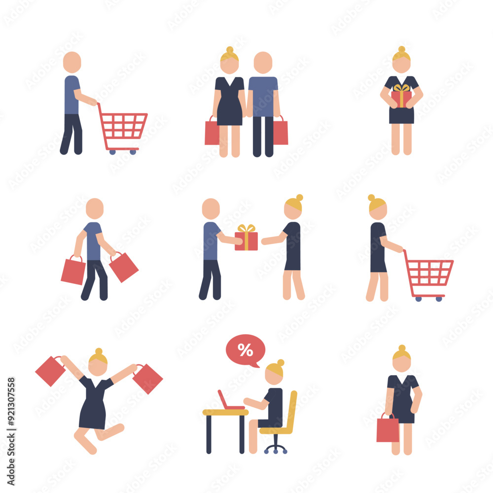 custom made wallpaper toronto digitalIcons of men and women go shopping. Color pictograms do shopping set. 