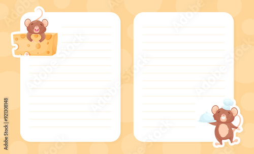 Empty Note Card with Cute Little Mouse Character Vector Template
