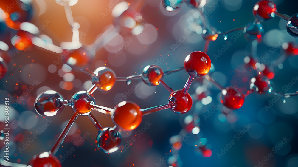 3D Molecular Structure with Red Spheres and Metallic Bonds 3D Molecular Structure with Red Spheres and Metallic Bonds