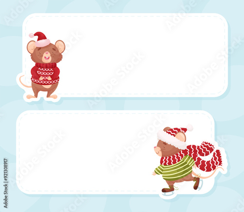 Empty Note Card with Cute Little Mouse Character Vector Template