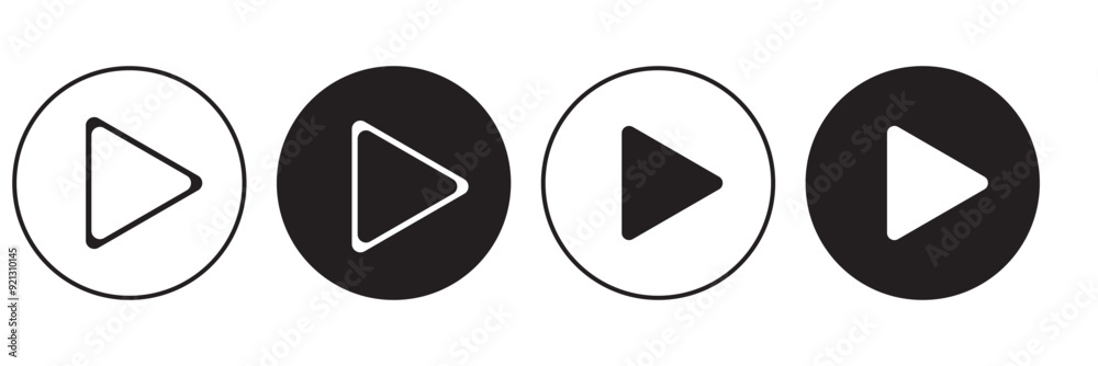 Round play button icons set. Round play button icons set.