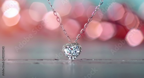 Heart-Shaped Diamond Pendant Necklace Hanging on Silver Chain