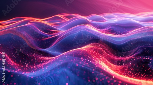 Futuristic Wave Patterns: Wave patterns visualized with futuristic elements, using neon colors and digital textures to suggest movement and energy.