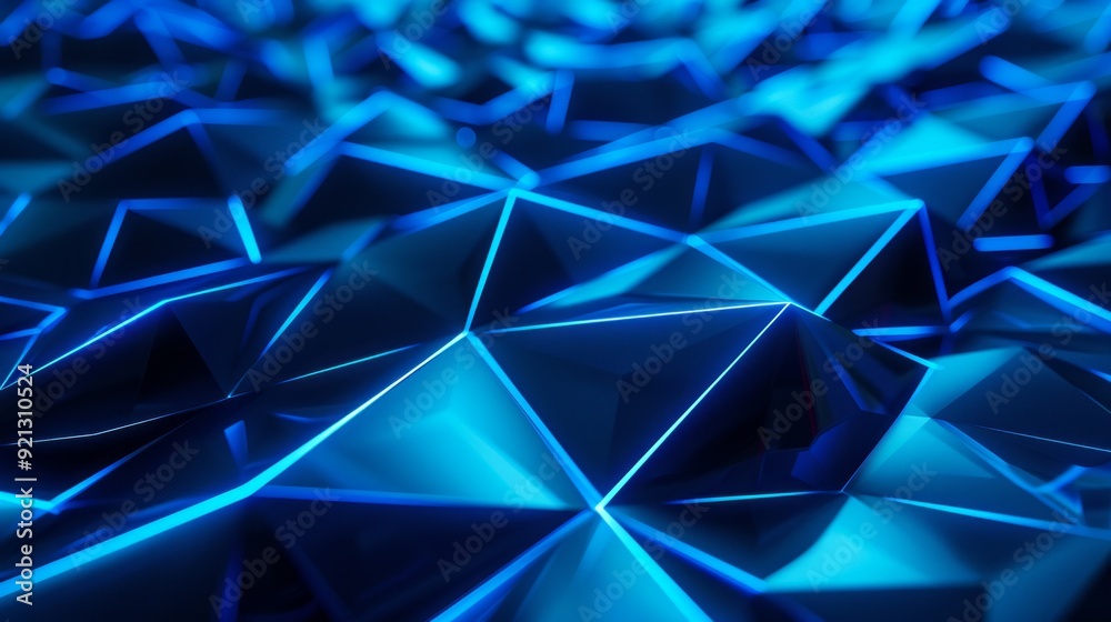 Neon Futuristic Surface with Tetrahedrons. Illuminated, Blue Geometric Neon Futuristic Surface with Tetrahedrons. Illuminated, Blue Geometric