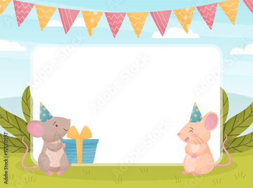Banner Design with Cute Little Mouse Character Vector Template